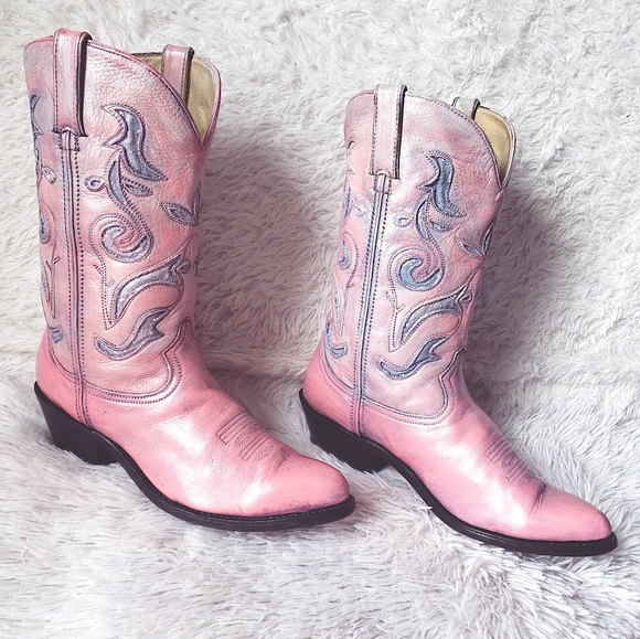 Durango Shoes - Vintage Cowboy Durango Western Boots Custom Pearl Pink Periwinkle Glitter